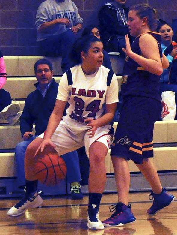 Keryn Parks of Tulalip dribbles against a Lopez Island defender.