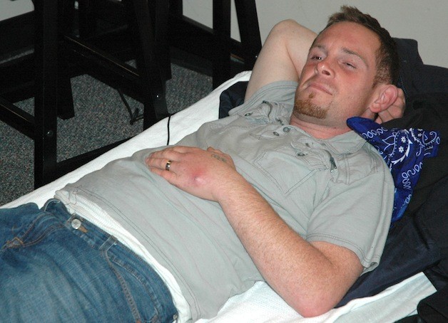 Jacob Williams beds down at the Damascus Road Church in Marysville.