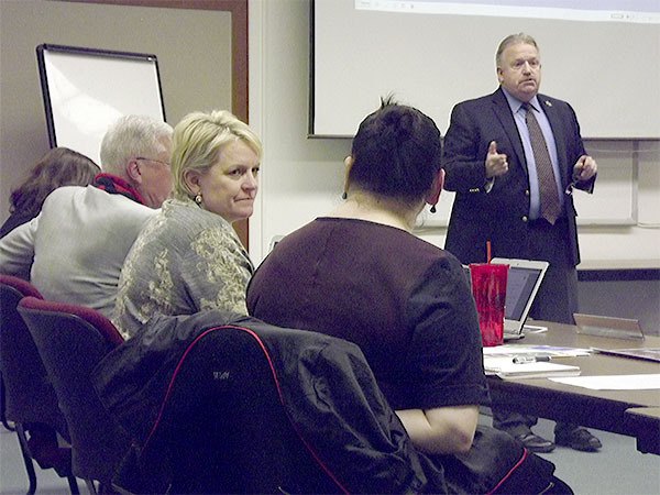 Sheriff Ty Trenery talks to Marysville School District officials about the investigation into the deadly shooting at Marysville-Pilchuck High School.