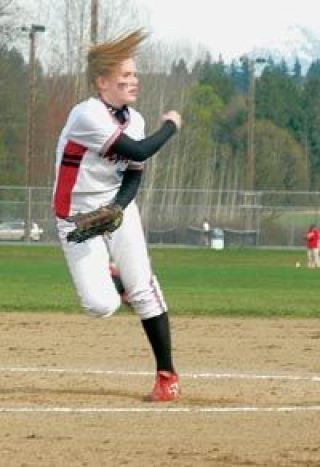 M-P freshman pitcher Jenifer Rosie had a busy day on both sides of the ball