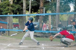 Tyler Nelson takes a hack at this pitch and fouls it off.  Nelson played a solid second base for Stilly Valley and made several impressive put-outs in the field.
