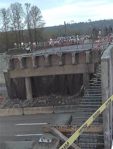 Half of the old bridge has been demolished at 116th and I-5. The rest will be torn down this weekend