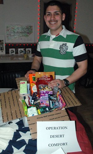 Petty Officer 3rd Class Anthony Juarez touts his ‘Operation Desert Comfort’ care package campaign