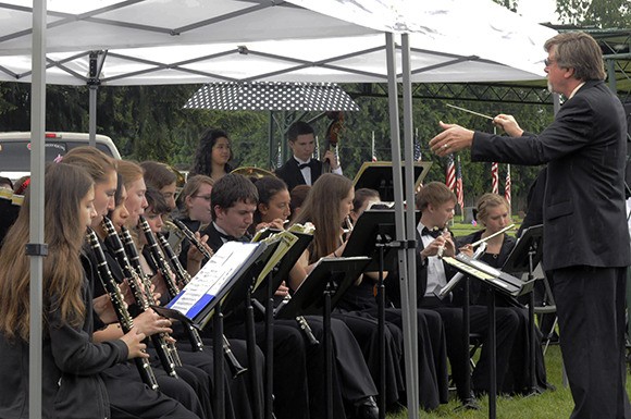 The Marysville-Pilchuck High School band performs at the Memorial Day ceremony at the Marysville Cemetery.