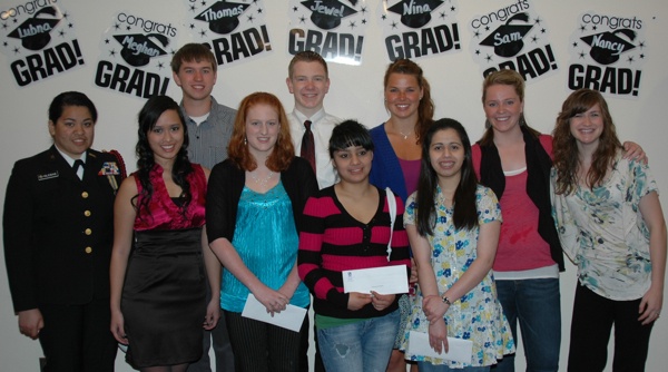 The nine recipients of scholarships from Soroptimist International of Marysville and the Marysville Kiwanis Club on June 7. Front row