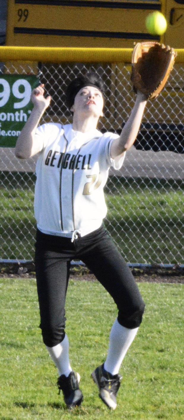 Raeylynn Iffman fields a ball for Marysville Getchell.