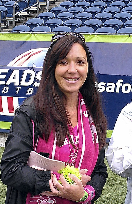Jeanna Petzoldt participated in a Seahawks event at Century-link Field in Seattle last fall as part of the team's breast cancer awareness efforts.