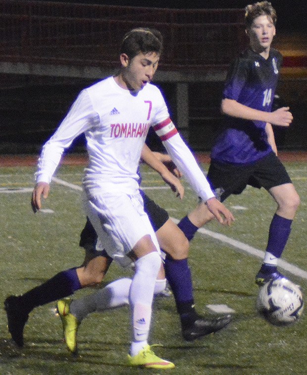 Ariaan Cardenas of Marysville-Pilchuck displays his footwork in M-P's game against Kamiak March 15.