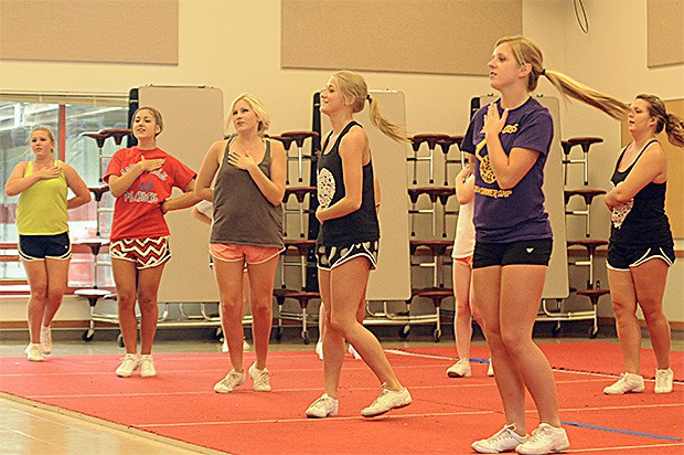 Marysville-Pilchuck cheerleaders practice for the upcoming football season.
