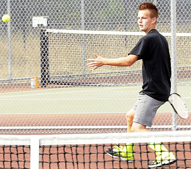 Marysville Getchell senior Tyler Hartman in a volley during MG's game against Mount Lake Terrace Sept. 9.