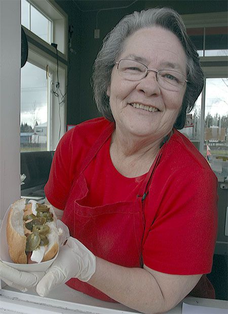 Melody Patrick shows off what she calls the 'Marysville' hot dog.