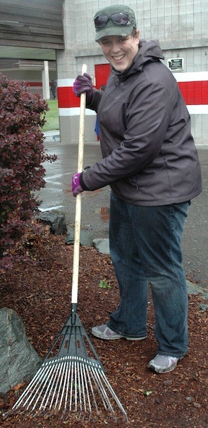 Garnett Dixson works on the garden beds at M-PHS.