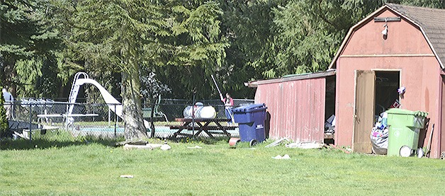 Neighbor George Gallovin gets help cleaning his pool