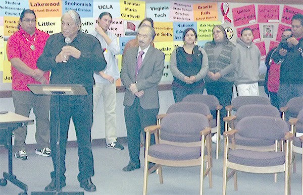 Denny Hurtado of OSPI and tribal members voice their support for the Marysville School District to adopt a curriculum that will educate students about Native Americans.