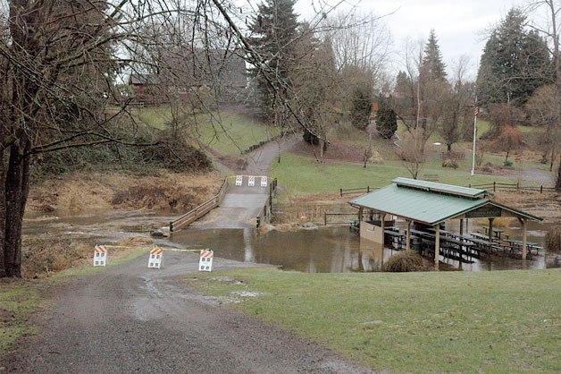 Flooding of Allen Creek closed off the Lions Centennial Pavilion at Jennings Park Jan. 7.