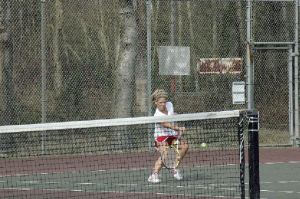 M-P’s number two singles player Jodie Anderson returns an Arlington volley.