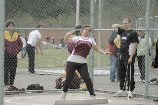Lakewood thrower Rachael Hartman unleashes a cannon in the shot put