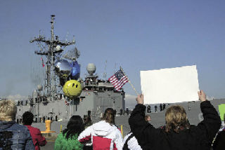 City of Marysville officials joined family and friends on a sunny May 9 at Naval Station Everett’s Pier Alpha for a rousing welcome home to sailors aboard the city’s adopted ship