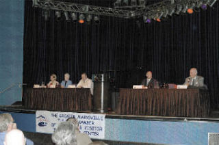 Incumbents and their challengers in the 44th and 39th legislative districts debated their positions at a forum in Tulalip Oct. 3. From left is State Rep. Liz Loomis