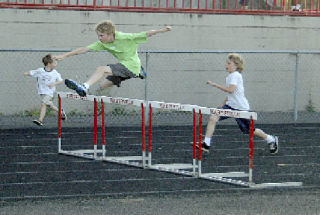 Eleven-year-old Garrett Westover proved a force in the hurdles