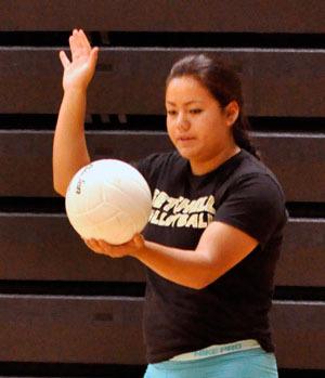 Marysville Getchell’s Mekalani Echevarria prepares to serve during practice on Wednesday