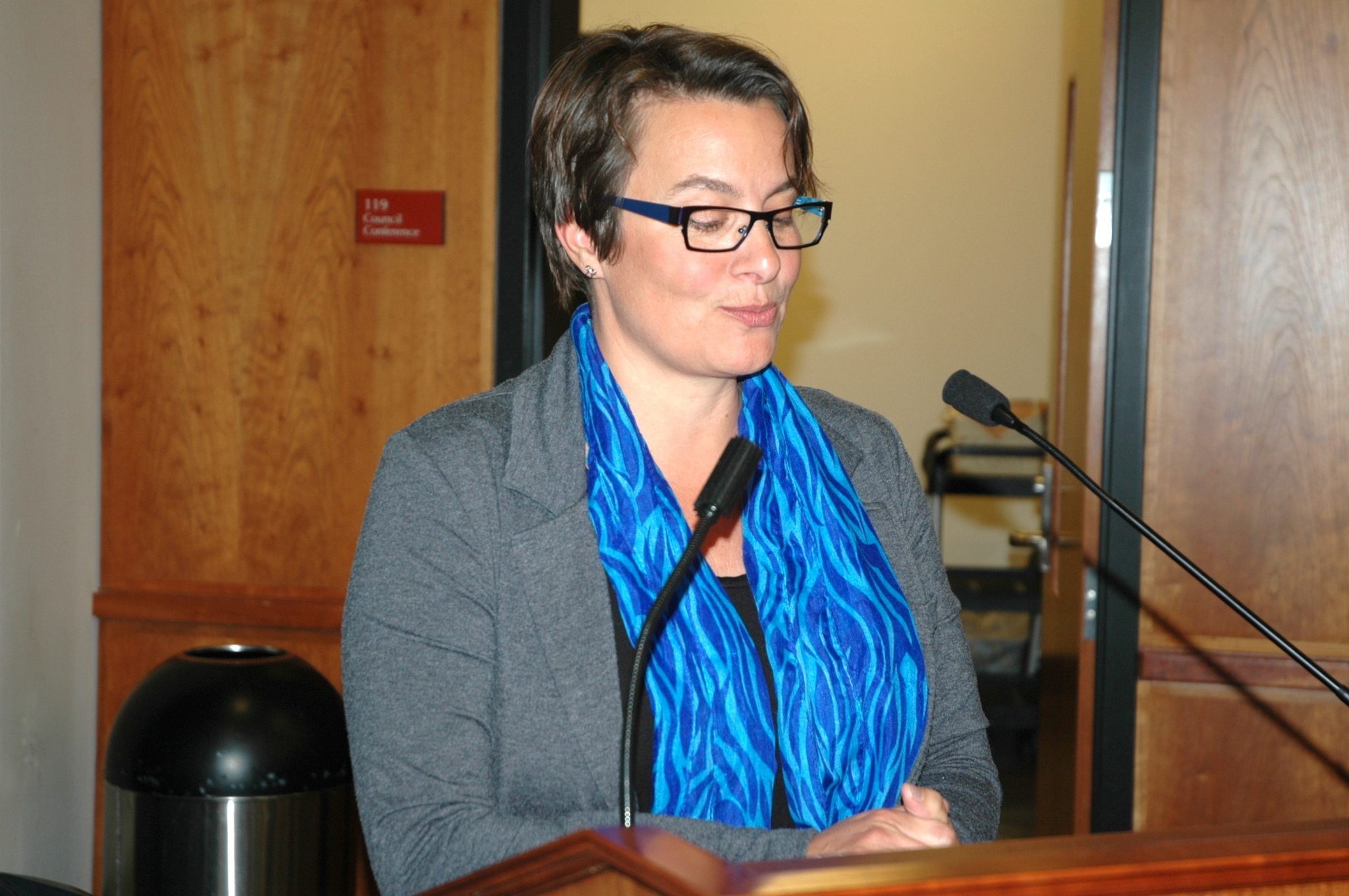 Kirk Boxleitner/Staff PhotoCocoon House CEO Cassie Franklin explains the unique conditions of teen homelessness to the Arlington City Council May 16.