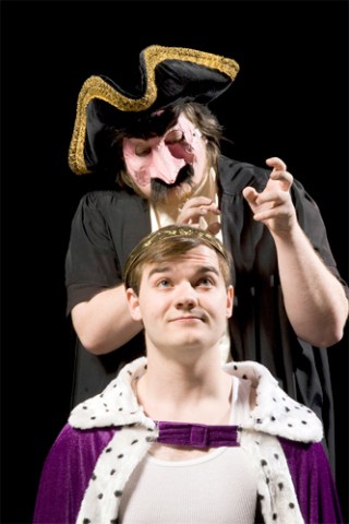 Marysville actors Matthew Thorn as General Spavento and Dylan Olson as Pantelone  in the Everett Community College production of “The King Stag