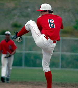 Chad Mullins kicks his leg in relief for the Marysville juniors.