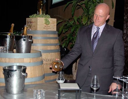 Taste of Tulalip Sommelier Tommy Thompson cracks open magnums of Cristal for the Oct. 12 ‘Tweet-Up’ at the Tulalip Resort.