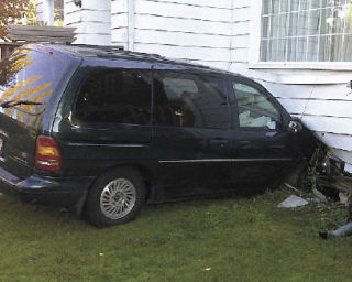 The van that crashed into Marie Vickers’ basement at 4 p.m. Oct. 26.