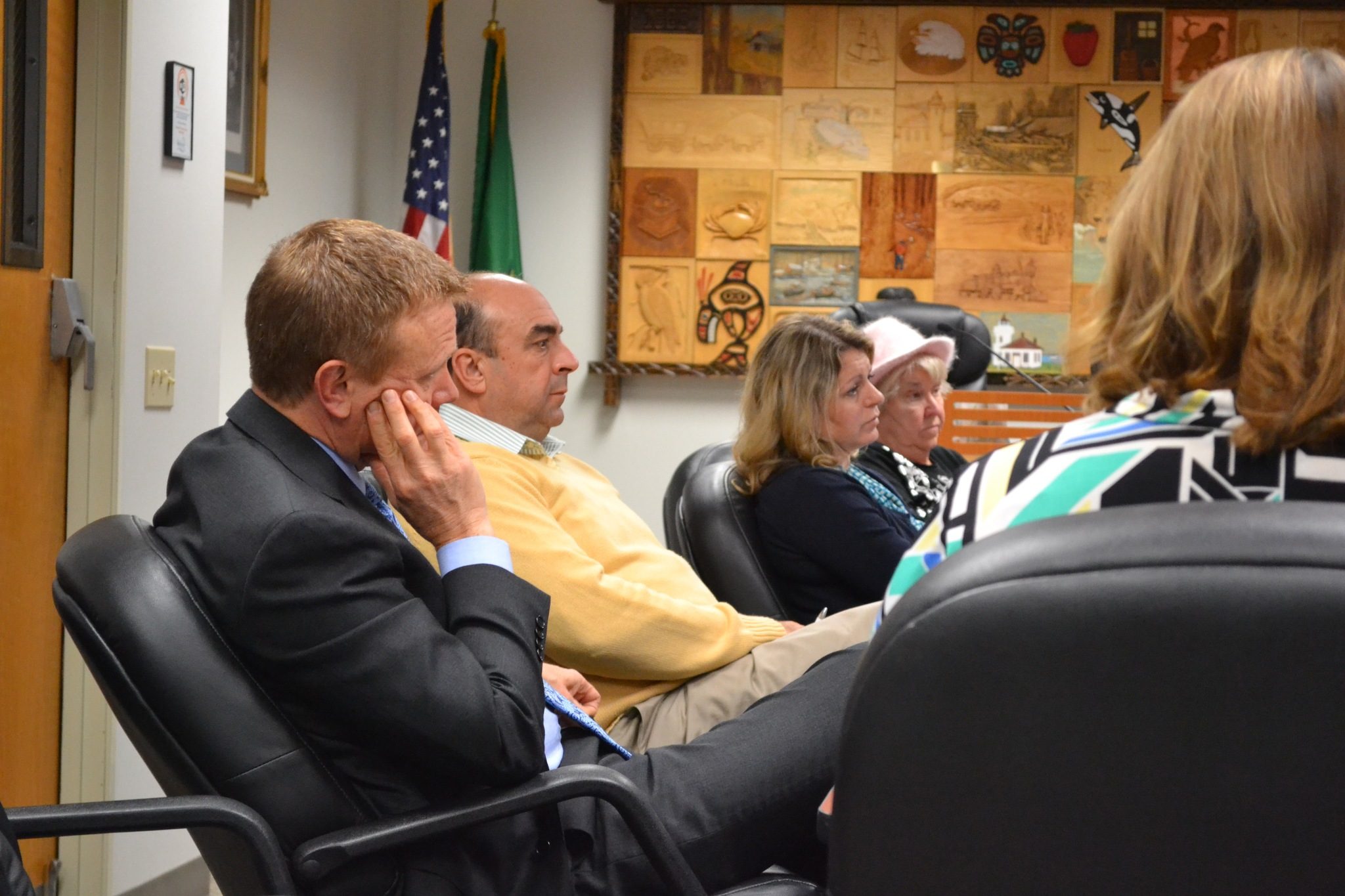 Steve Powell/Staff Photo                                Marysville city staff and council members listen and discuss the proposed budget for the next two years.