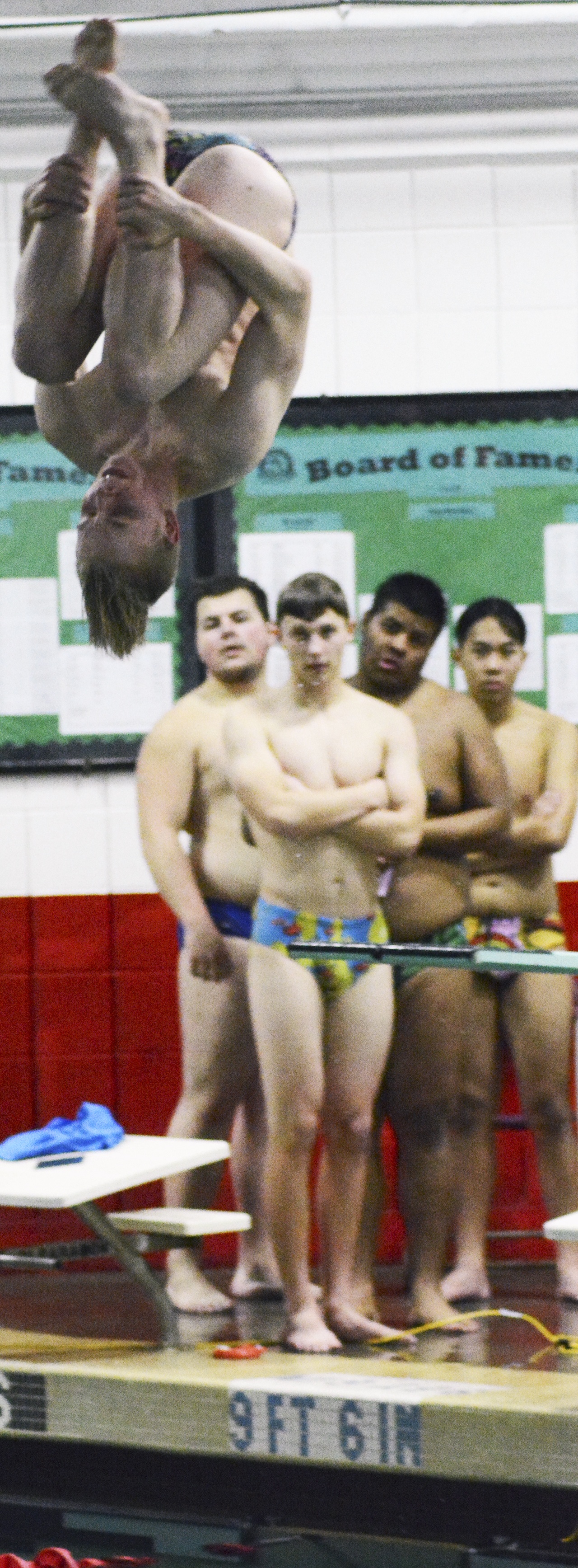 Zack Scharbach of Marysville Getchell in mid-dive. Brandon Adam/Staff Photo