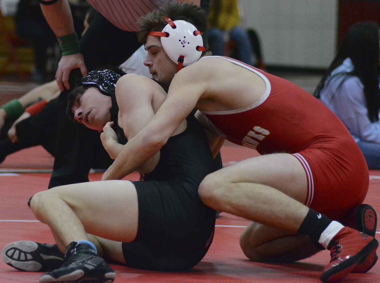 A Marysville-Pilchuck wrestler controls the backside of an opponent. Brandon Adam/Staff Photo