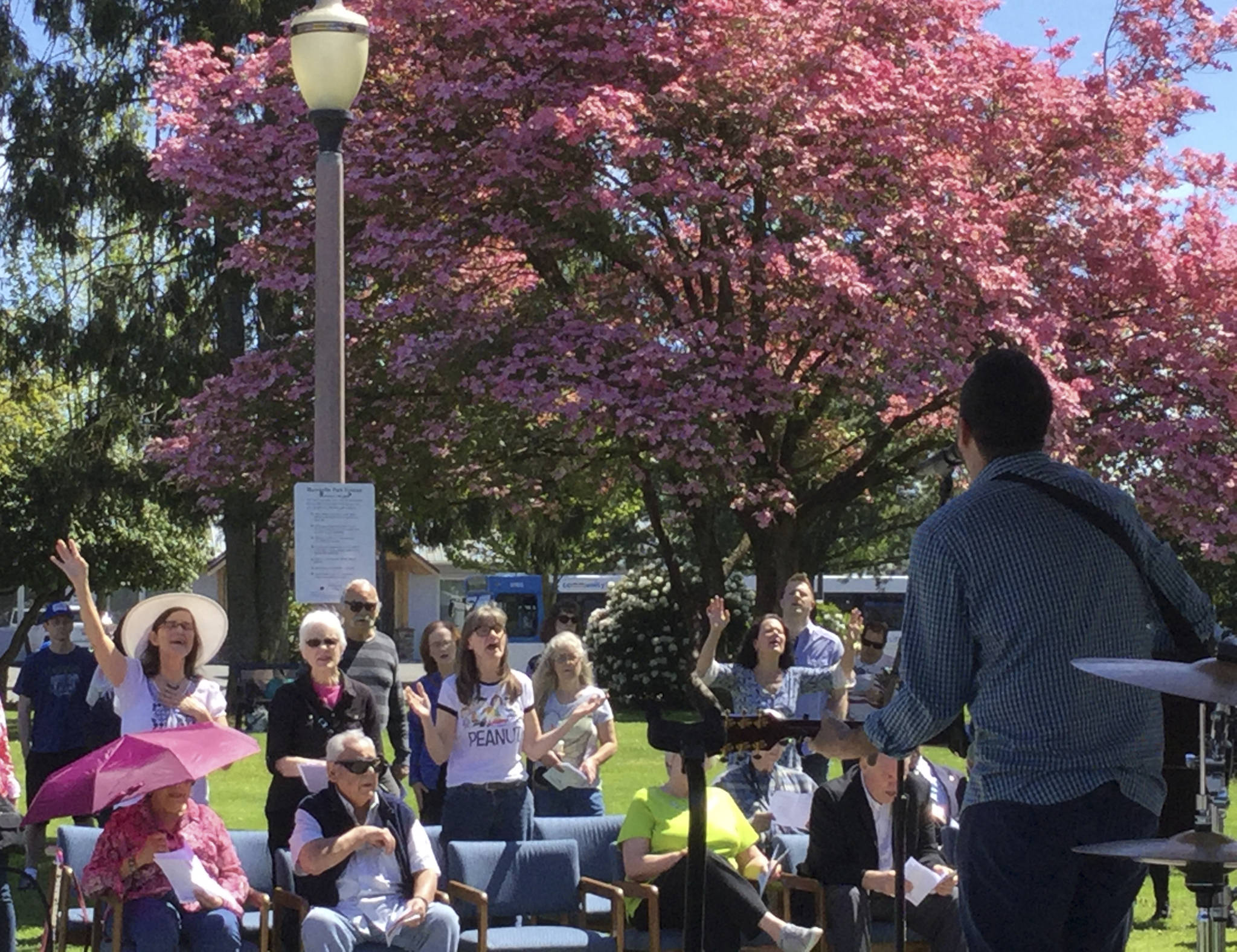 Parishioners and park-goers gathered for National Day of Prayer on Thursday in Comeford Park in Marysville.