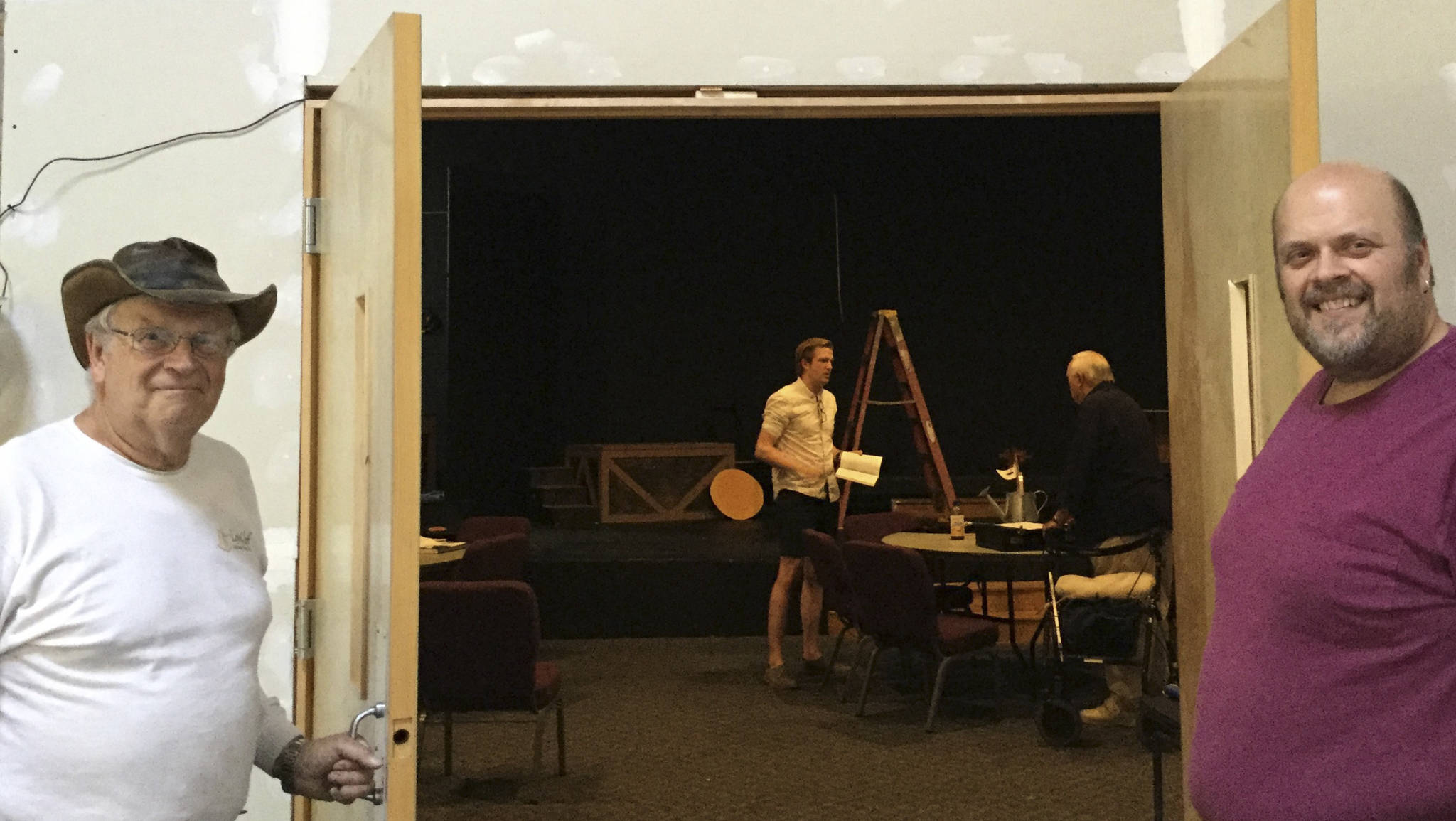 Randy and Scott Randall are getting ready to welcome audiences into the Red Curtain Theatre, while director Kent Johnson discusses a scene for rehearsal of the play, &ldquo;The Fantasticks,&rdquo; kicking off the 2017-18 performances season on Sept. 8.