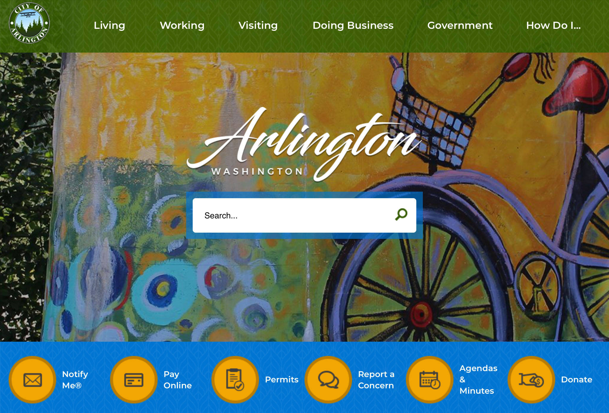 Welcome page for the new city of Arlington website at www.arlingtonwa.gov.