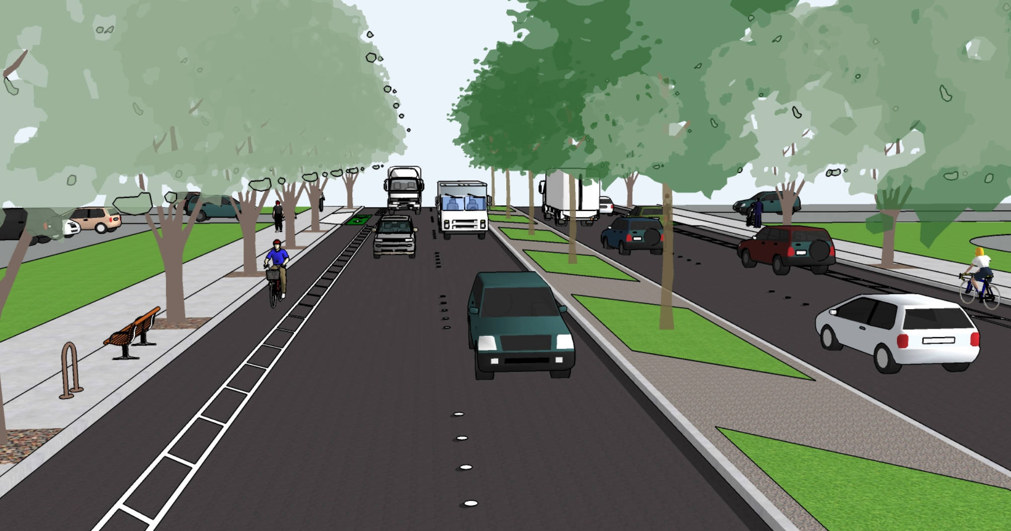 A view from near Smokey Point Boulevard looking east for what 172nd Street NE could look like using the principles of Complete Streets planning.