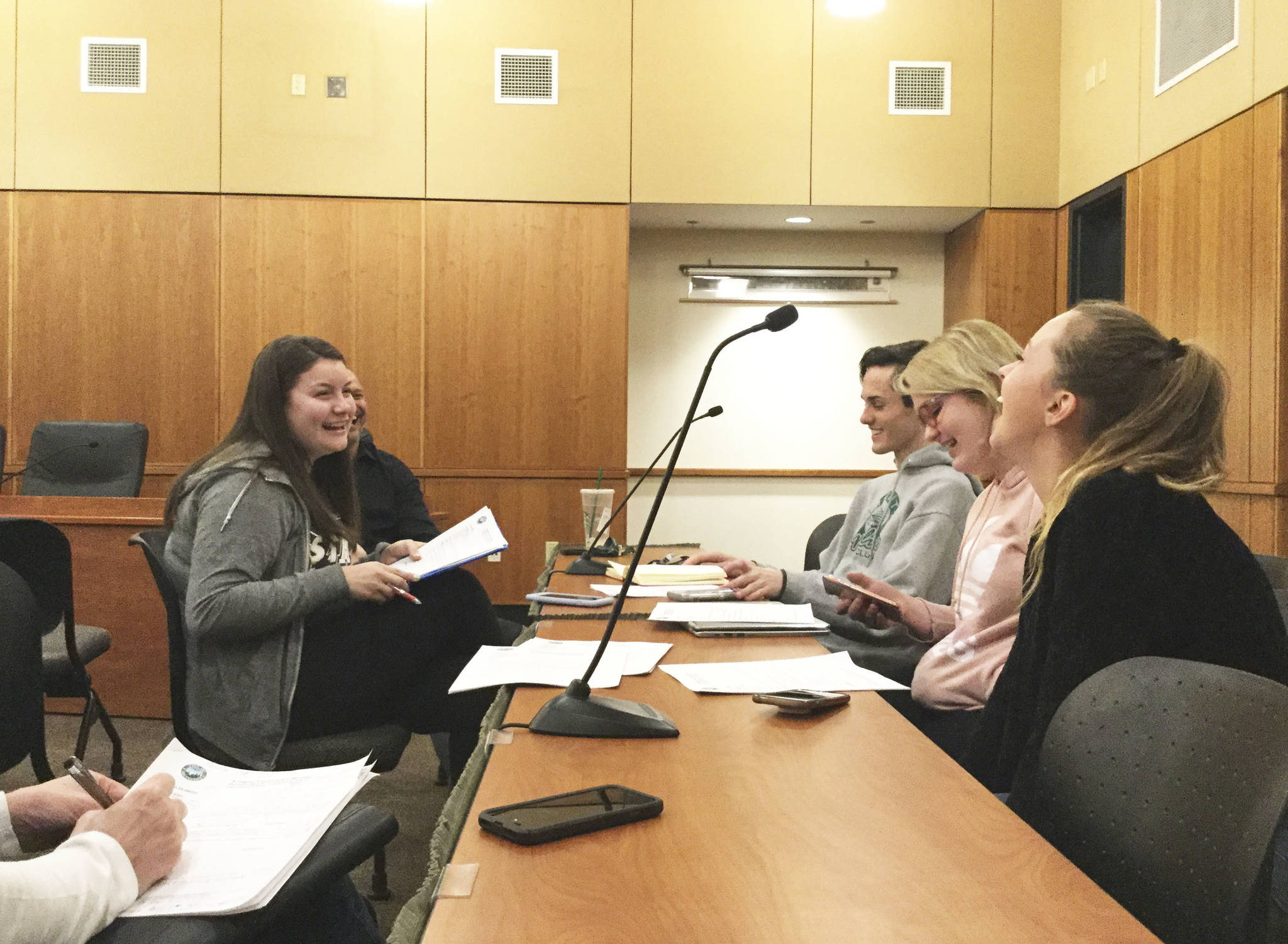 Arlington Youth Council members discuss their role in the upcoming Empowering Parents forum April 30. From left, Grace Saenz, AHS principal Duane Fish, Alec Villa, Grace Williams and Jaea Davidson.