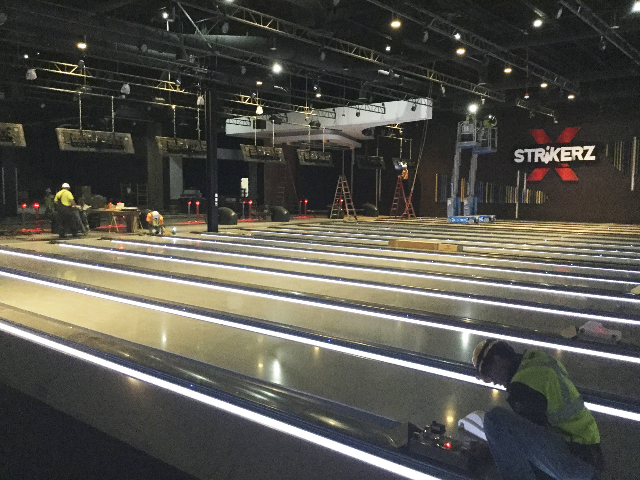 Strikerz bowling alley will open mid-August in Angel of the Winds Casino as part of a $60 million resort expansion. The soon-to-be-completed Rivers Run Events Center will occupy the dark area in the photo, connected with the alley.