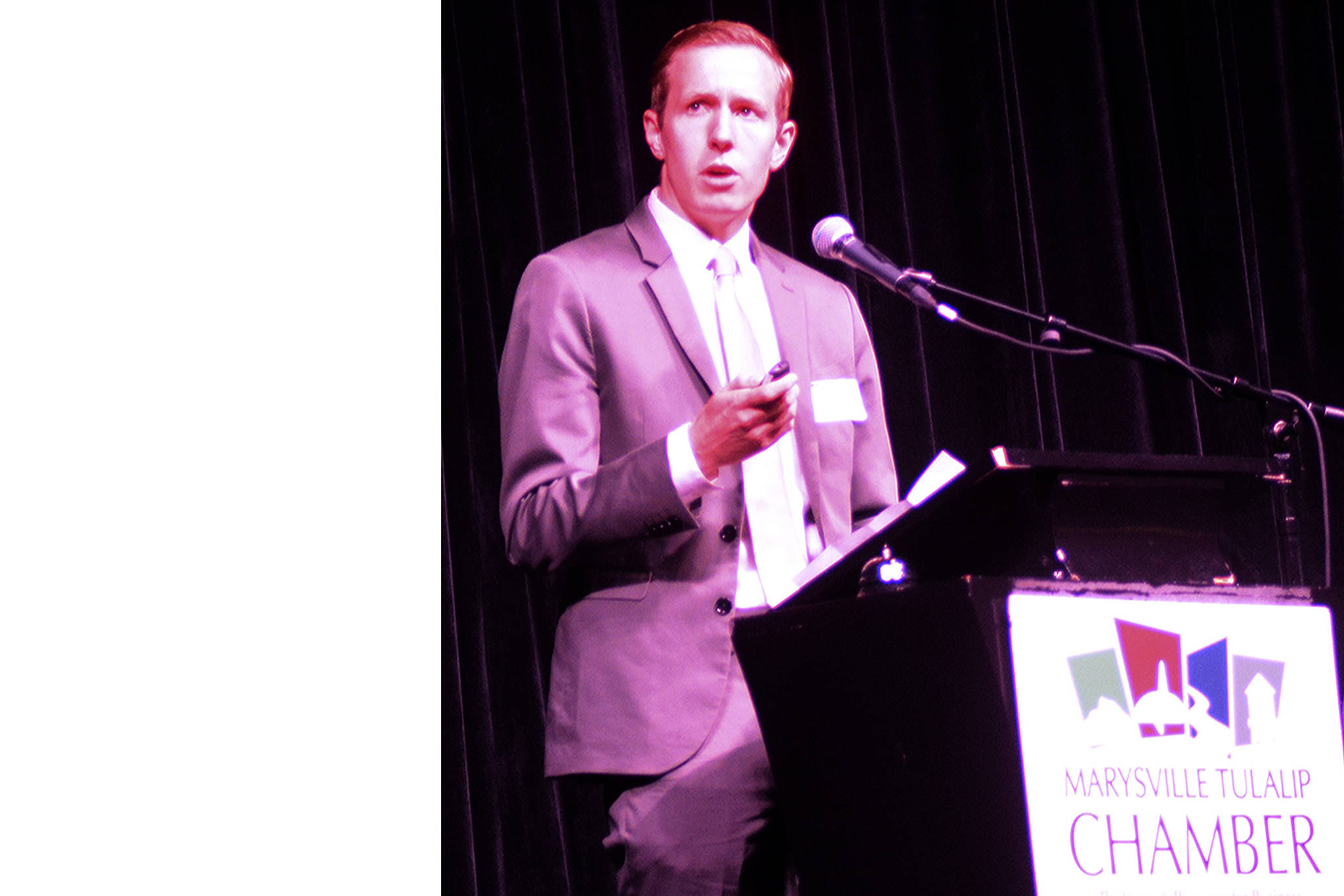 Nate Nehring gives a State of the County address Friday. (Steve Powell/Staff Photo)