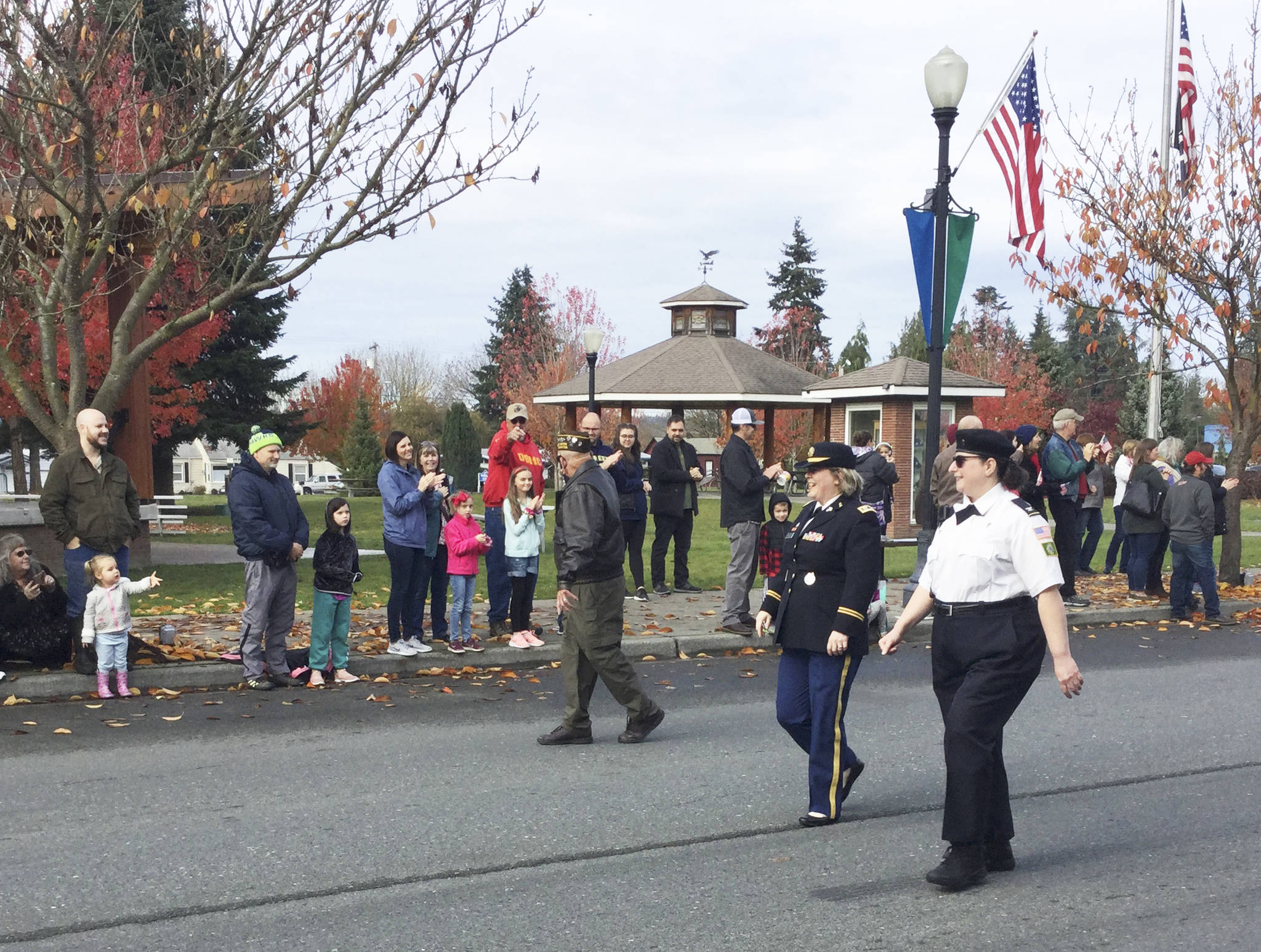 Arlington residents thanked military members for their service during the annual Veterans Day Parade Monday along Olympic Avenue.
