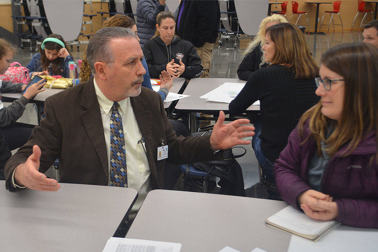 Superintendent Jason Thompson talks about school boundary proposal. (Steve Powell/Staff Photos)