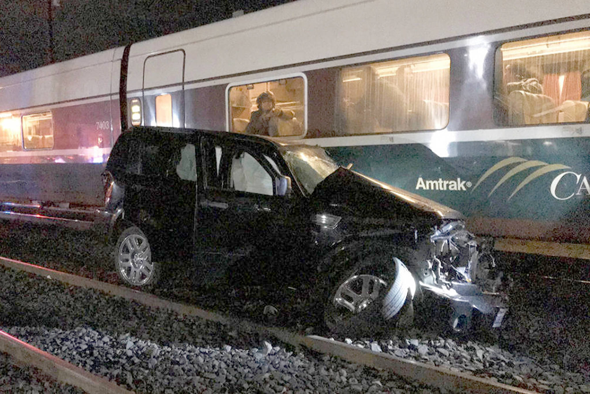 An SUV collided with a passenger train in Marysville, injuring 4. (Marysville Fire Photo)