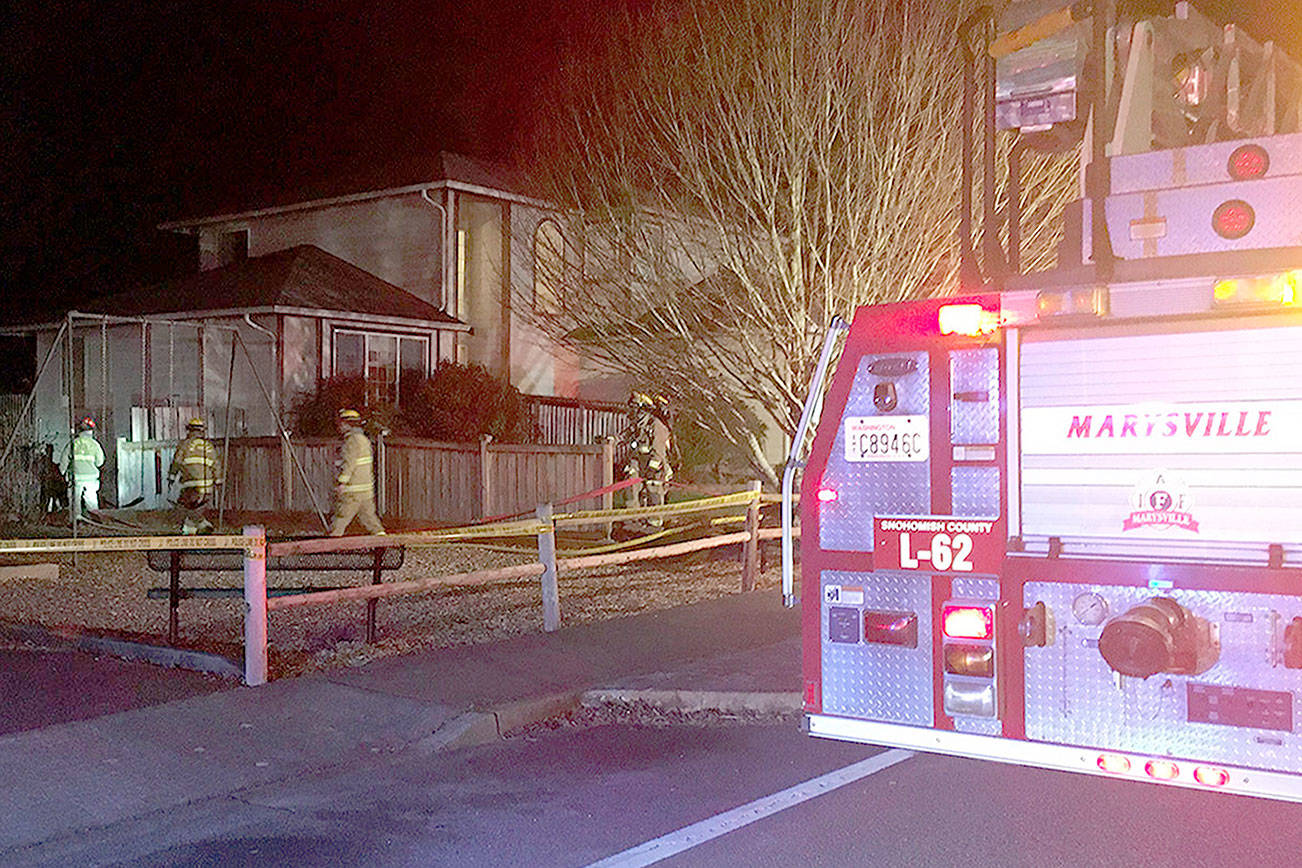 Firefighters respond to the fatal fire in Marysville Thursday. (Courtesy Photo)