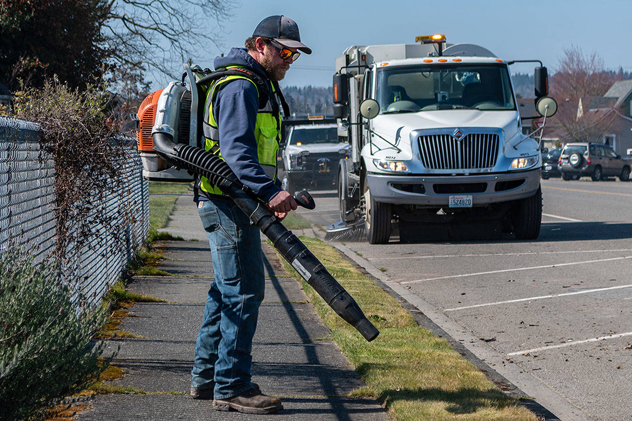 Crews will blow garbage into the street and sweep it up over the next few weeks. The city is asking people to move their cars, trash cans and recycle bins when they come around to help them do a thorough job. (Courtesy Photo)