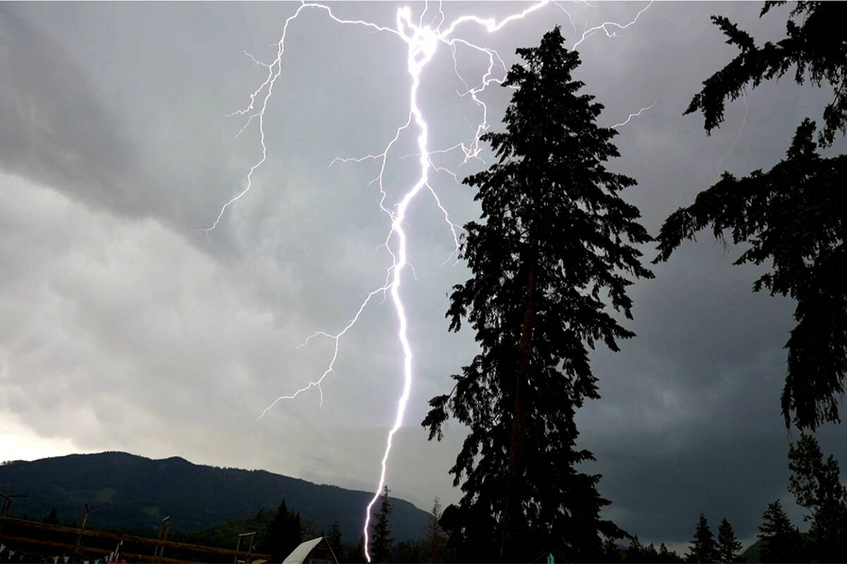 Cato Monteith took this photo of a lightning strike during a storm over the community of Barriere on Tuesday, June 28. (Cato Montieth photo)