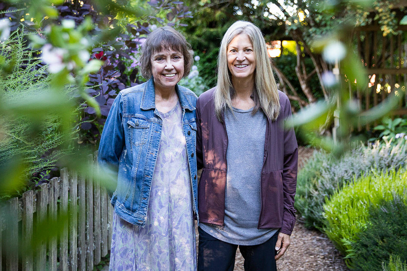 Diane Tillman, left, with Susan Kasch, her kidney donor, at Jennings Memorial Park on Wednesday, Aug. 17, 2022 in Marysville, Washington. (Olivia Vanni / The Herald)